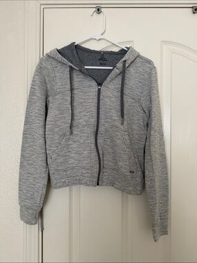 Prana Heathered Light Gray Zip Hooded Sweatshirt